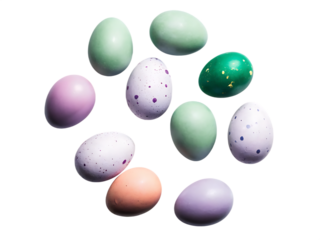Assortment of Speckled and Solid Colored Easter Eggs Arranged in a Circle speckled eggs isolated on a transparent background