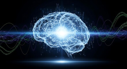 A digital representation of a human brain, highlighted by abstract data streams, illustrating the intricate connections of the mind.