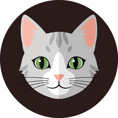 Fototapeta premium Vector icon of a cute grey tabby cat with green eyes