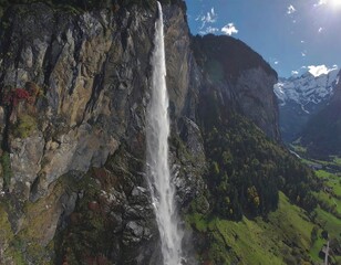 Majestic waterfall cascading down a mountainside