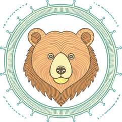 Stylized vector bear head within a nautical wheel eps
