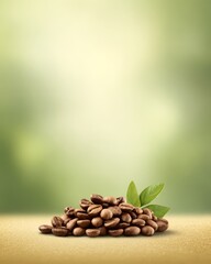 Fototapeta premium Fresh Arabica Grains in Nature's Green Background for a Perfect Espresso Experience