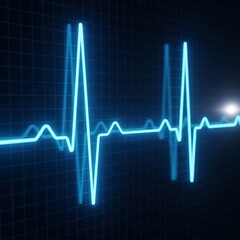 A digital display portrays a vibrant, glowing electrocardiogram tracing against a dark grid background.