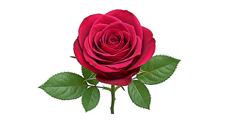 Fototapeta premium A single red rose with green leaves isolated on transparent background