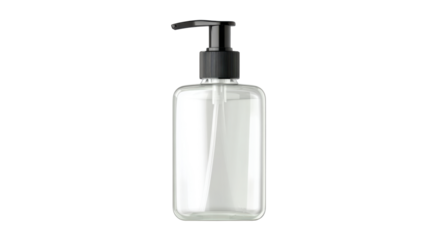 Minimal hand sanitizer bottle with pump on white background