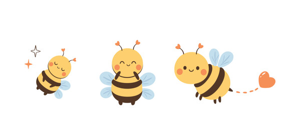 Bee family with baby, mom and dad isolated on white background vector.