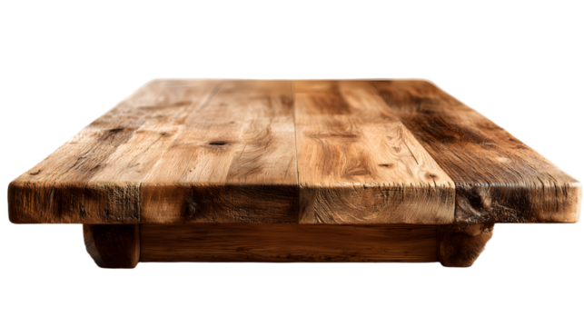 Empty wooden table or counter isolated on transparent background — high resolution PNG cutout with natural wood grain, clean clipping path mockup for product display, food photography backdrop