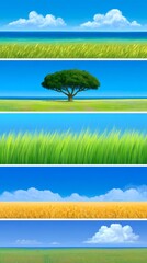 Fototapeta premium Lush green tree and grass banners, serene nature backgrounds for websites presentations.