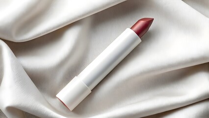 Matte Crayon Lipstick Mockup in Chunky Stick with Clean White Casing and Defined Bullet Edge, Minimalist Unbranded Cosmetic Packaging Displayed on Natural Raw Linen Fabric Surface