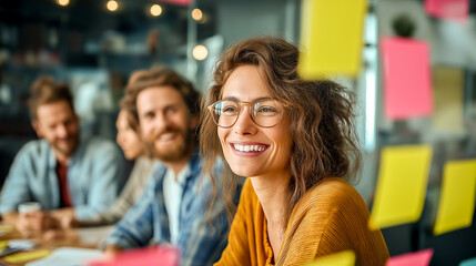 Creative team brainstorming around a table sticky