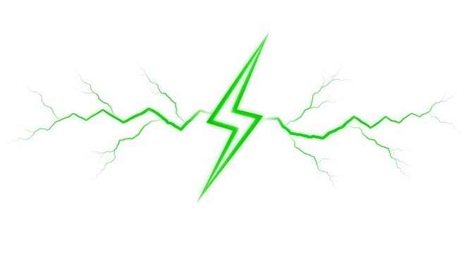 Minimalist Neon Green Lightning Bolt Electricity Effect Energy Element Graphic - Powered by Adobe