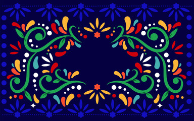 Colorful Mexican background with flowers and leaves
