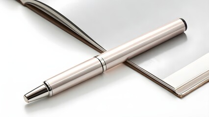 Metallic Lip Gloss Pen Mockup with Slim Pen-Shaped Body and Sleek Chrome Details, Stylish Minimal Cosmetic Packaging Displayed Diagonally Across Glossy Fashion Magazine Page
