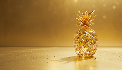 Golden Decorative Pineapple on Sparkling Gold Background for Luxury and Celebration Themes