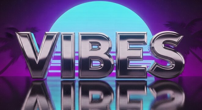 Retro 'Vibes' Typography with 80s Synthwave Aesthetic
