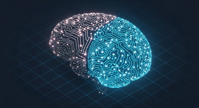 Artificial intelligence concept with a glowing digital brain circuit.