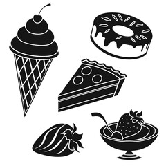 Assorted sweet treats silhouettes ice cream cone donut