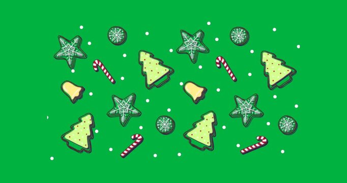 Designers creating transparent holiday marketing assets using Xmas cookies, candy canes, snow dots