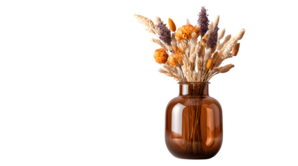 Dried Flowers in Amber Vase, isolated on transparent background