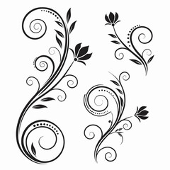 Black floral swirls and leaves abstract botanical