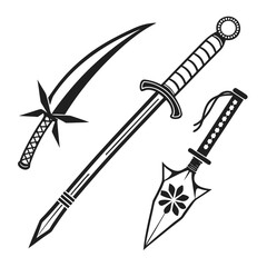 Black ninja weapons collection sword kunai