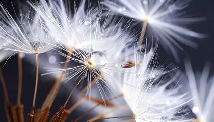 Naklejka premium Close-up of dandelion seeds with water droplets