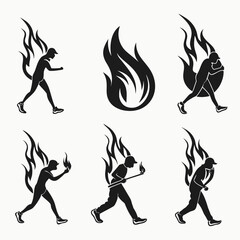 Figures running with flames silhouette fire