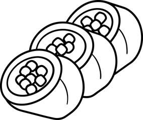Sushi Roll Line Art &ndash; Simple Black and White Japanese Food Illustration