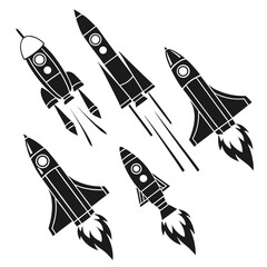Five black rocket ship silhouettes in motion spaceship © RABBY MIA