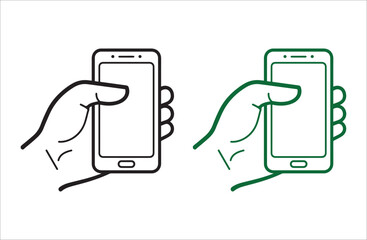Hand Holding Smartphone Icon – Black and Green Mobile Device Vector