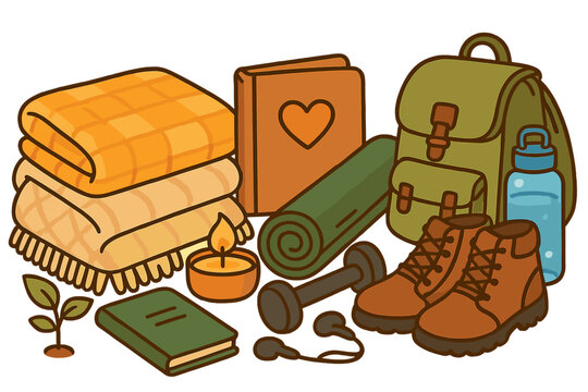 cozy camping gear cartoon style clip art preview