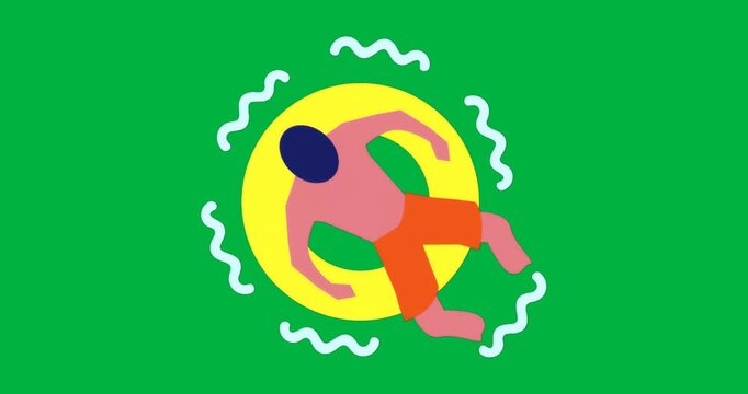 abstract swimmer lounging on yellow ring, with blue ripples on transparent backdrop for design