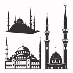 Mosque minaret domes silhouettes architecture