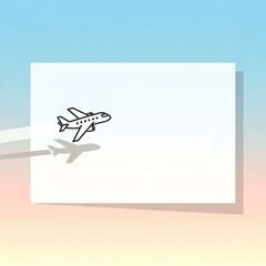 A simple, elegant airplane illustration soars against a backdrop of pastel colors, casting a subtle shadow.