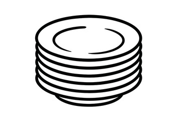 Obraz premium Stack of plates line icon for web and graphic design. Clean dishes vector illustration for restaurant, kitchen, or cafe menu. Minimalist crockery, tableware, dishware symbol.
