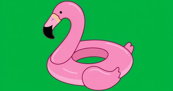 Designer placing pink inflatable flamingo float on transparent background, showing glossy look