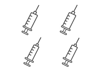 Vector syringe icon set for medical, healthcare, vaccination, injection, vaccination cards, apps, websites, cartoons, transparent background, simple line art illustration