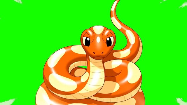 Cartoon Orange Snake Coiled Up With Green Screen Background Image