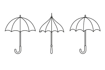 Simple umbrella icon set in thin line style. Collection of open and closed parasols. Minimalist vector illustration for weather, rain protection concept. Outline drawing symbols.