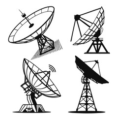 Satellite dish antenna silhouettes communication technology