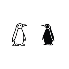 Obraz premium Penguin Icon Set - Outline and Solid Style 