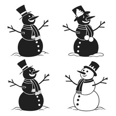 Snowmen with hats and scarves in various poses snowman