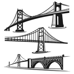 Suspension and arch bridge silhouettes suspension bridge