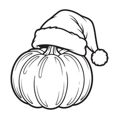 Pumpkin wearing a santa hat in black and white outline