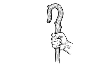 Shepherd's Staff in Hand – Symbol of Guidance, Care, and Biblical Leadership, Christian Religious Vector Illustration