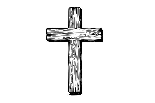 Wooden Cross – Symbol of the Crucifixion and Sacrifice of Jesus Christ for Humanity’s Sins, Christian Faith Vector Illustration