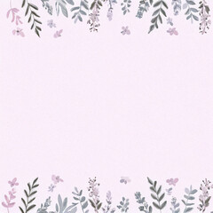 Nature-inspired background, muted pastel tone with small leaf patterns along top and bottom borders