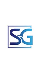 Modern, stylized  featuring the intertwined letters S and G within a squared frame, showcasing a gradient of blue tones.