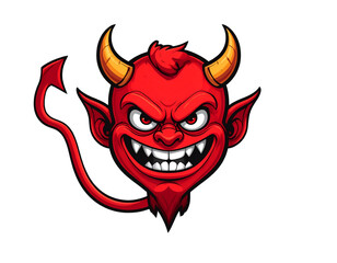  Evil Red Devil Cartoon Character, Front View, Isolated on Transparent Background
