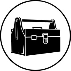Professional black and white illustration of a classic toolbox ready for any repair or building project, symbolizing readiness and skill.